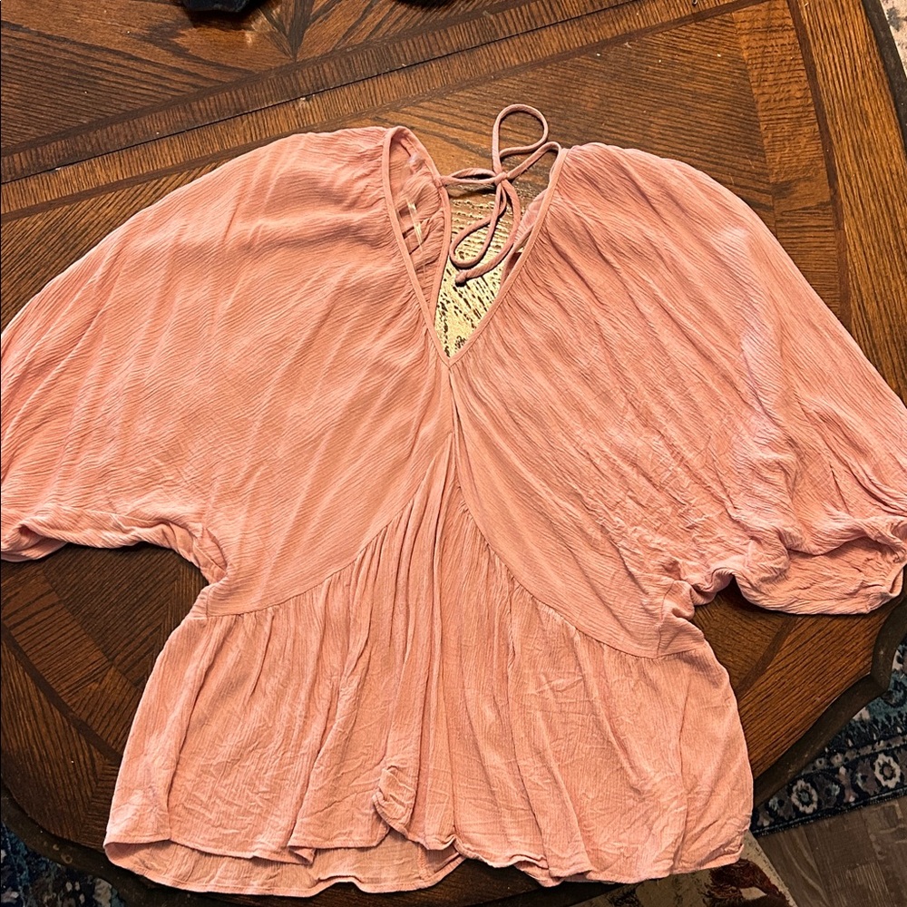 Peach Love California Blush Pink V-Neck Peplum Top